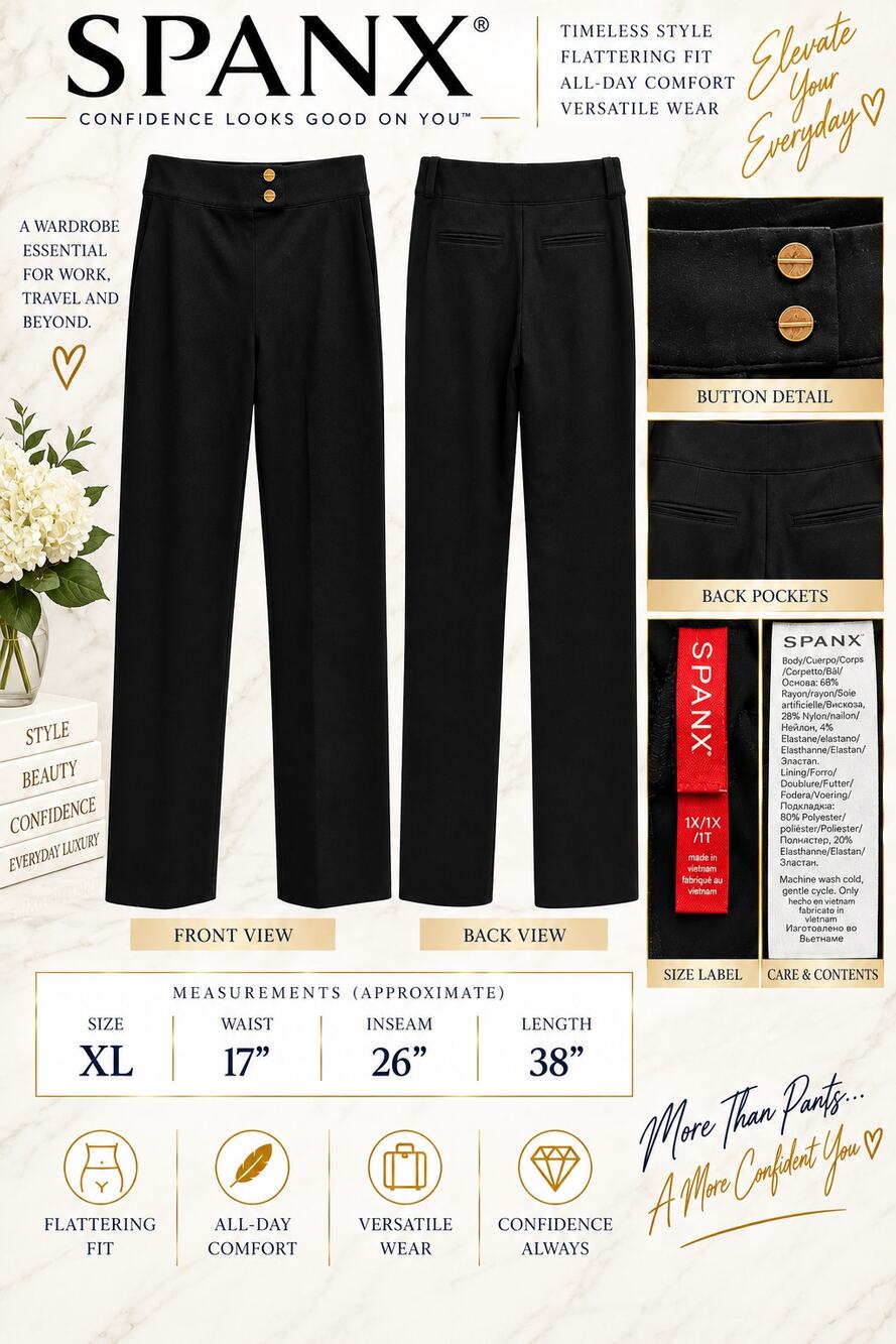 Spanx Black Ponte Pants*Tummy Control*$159 Retail*1X